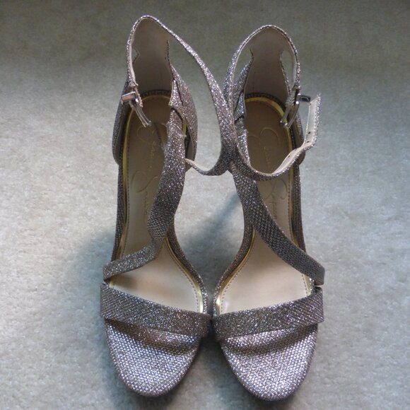 JESSICA SIMPSON gold glitter sparkle strappy heels - NWOT! - Picture 5 of 14